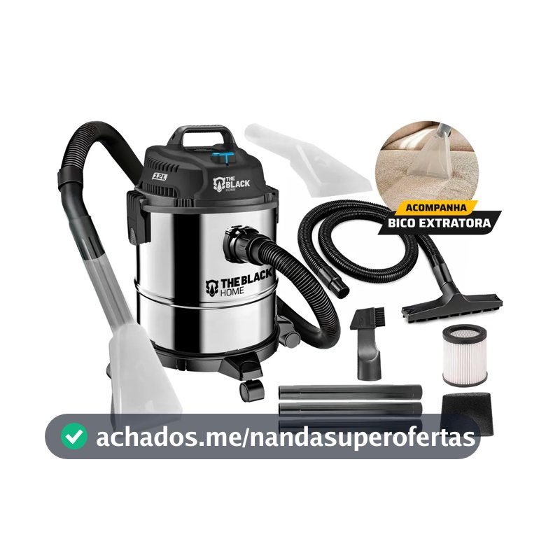 Aspirador De Pó E Água Inox Turbo 12 Litros 1200w Com Soprador E Bico Extratora Multiuso Tbac120 The Black Tools