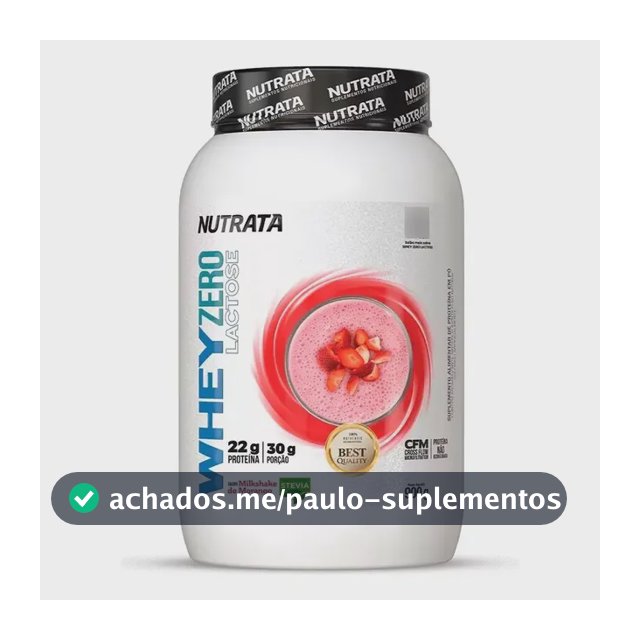 Suplemento Whey Zero Lactose Pote 900g Milkshake de Morango Nutrata