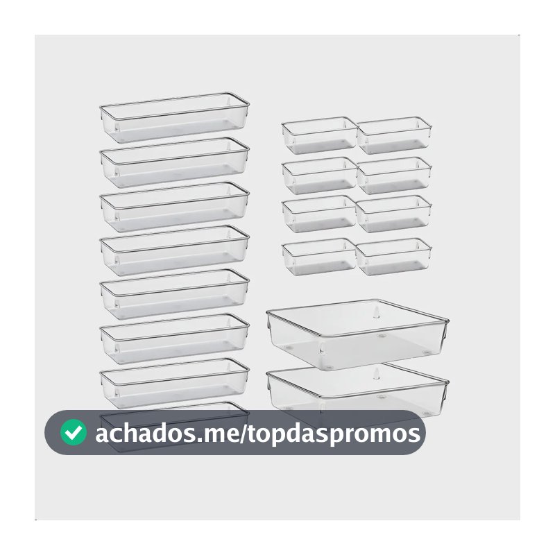 Kit 18 Organizadores Retangulares Acrilico Rebirth Transparente Cristal