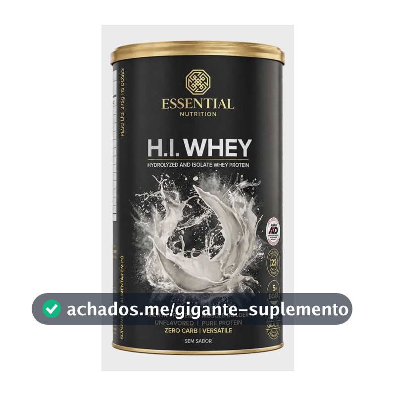 H.i. Whey 100% Isolada E Hidrolisada Essential Nutrition Neutro 375g