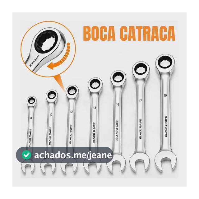 Jogo de Chaves Combinadas Com Catraca Black Raipe em Aço Cromo Vanádio 7 Peças