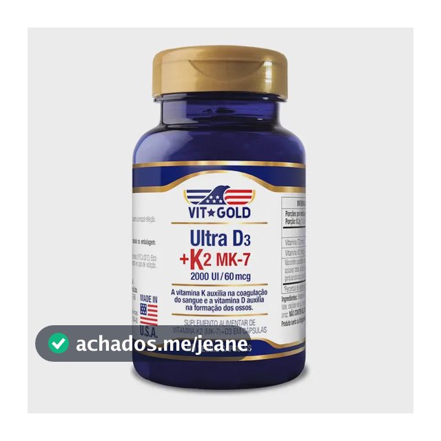 Vitamina K2 60mcg + D3 2000ui Vitgold 60 Capsulas