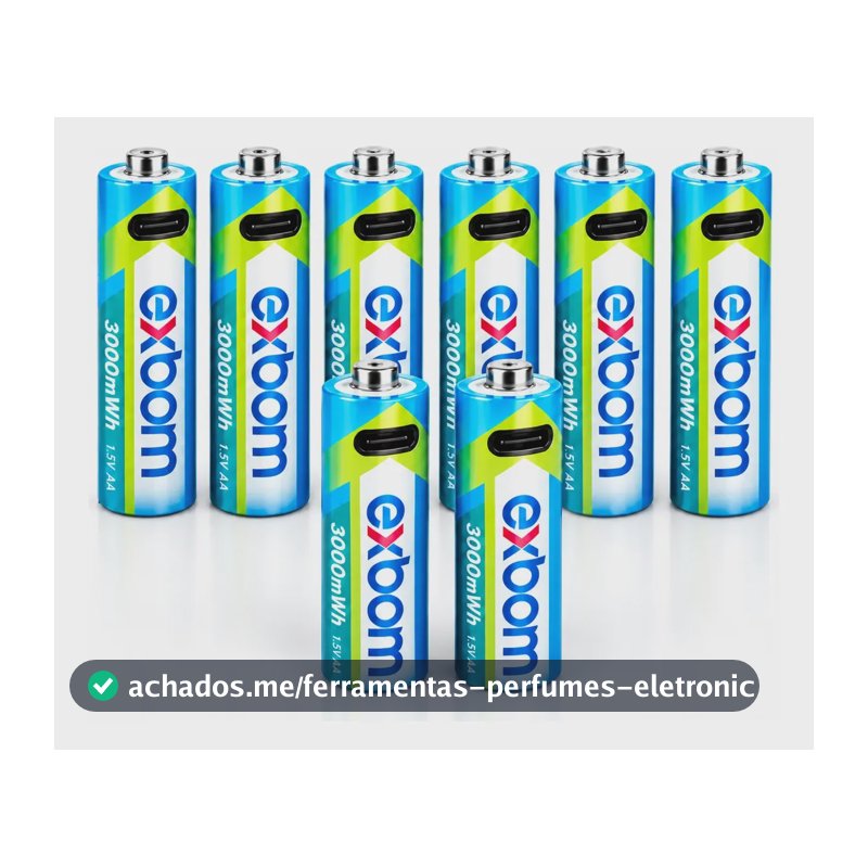 Kit 8 Pilhas Recarregáveis Aa Lítio 1.5v Usb-c 2 Cabos Exbom