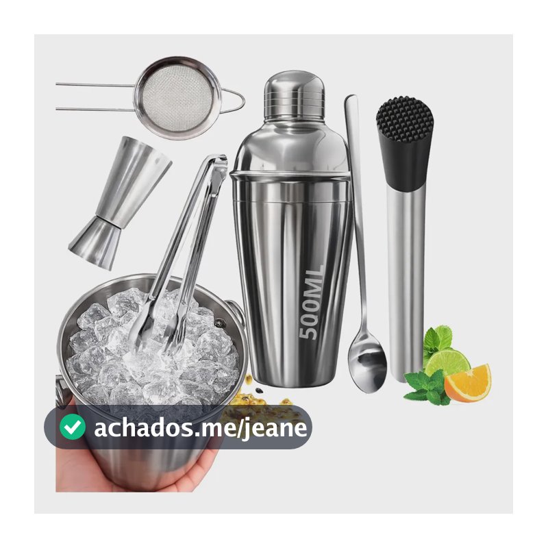 Kit Caipirinha Profissional 7 Peças Inox Coqueteleira 500 Ml