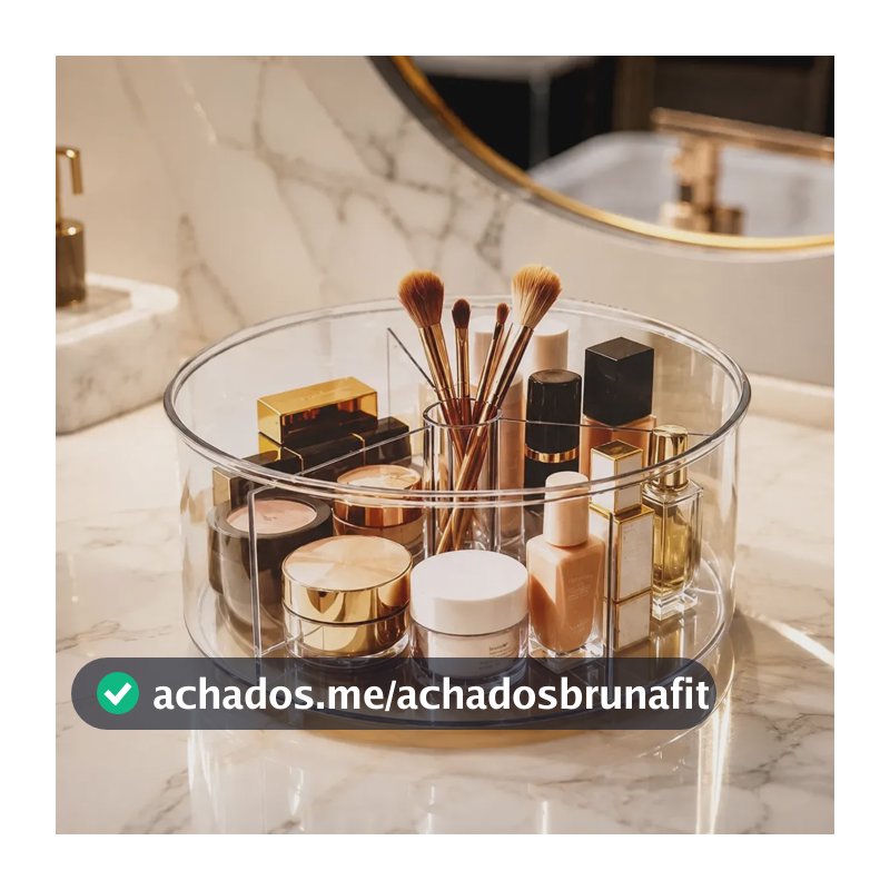 Organizador de Maquiagem Giratório de Acrílico Transparente para Cosméticos e Pincéis