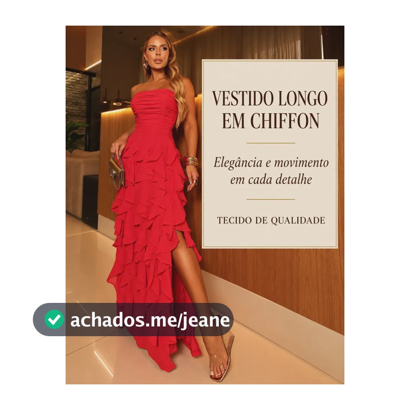 Vestido Longo Fenda Festa Natal Ano Novo Cascata - Malu Vermelho P