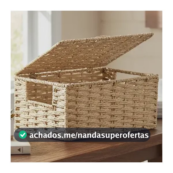 Cesto Caixa Decoração Organizadora Fibra Natural Alça Tampa