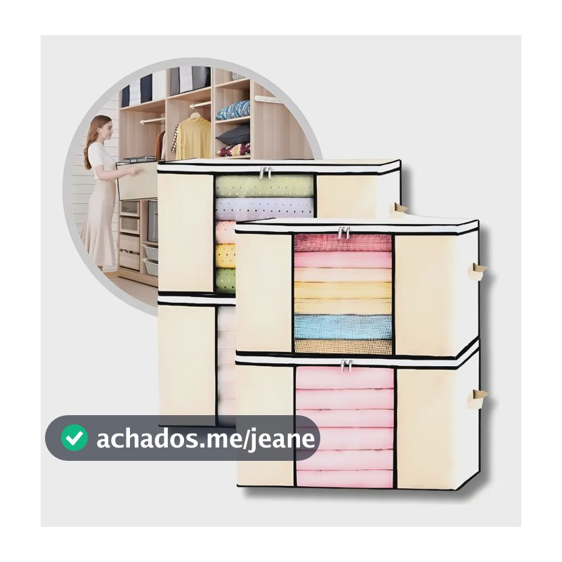 Kit 4 Sacos Organizador Multiuso Anti Mofo Para Edredom King Cobertores Roupas De Cama E Banho Travesseiros Dobrável G Bege 60x45x30