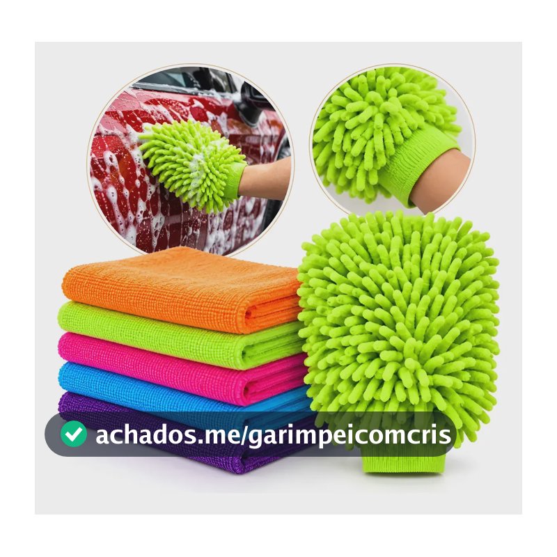 Kit Luva Microfibra Automotiva + 5 Panos Para Lavagem Carro Sortido