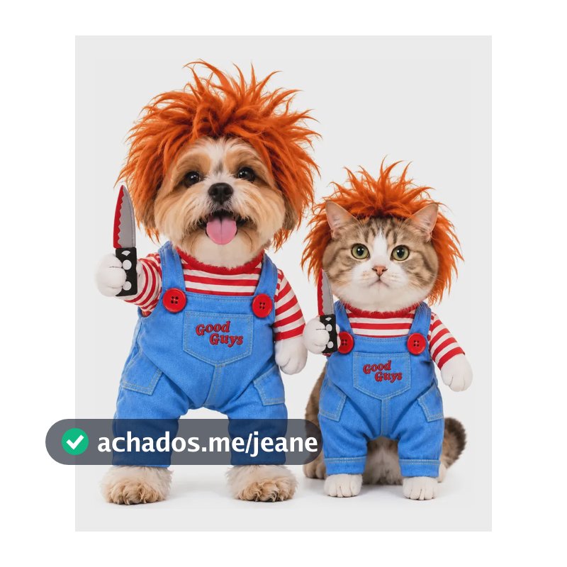 Fantasia Chucky Pet Cachorro Gato Halloween Terror C/ Peruca Azul
