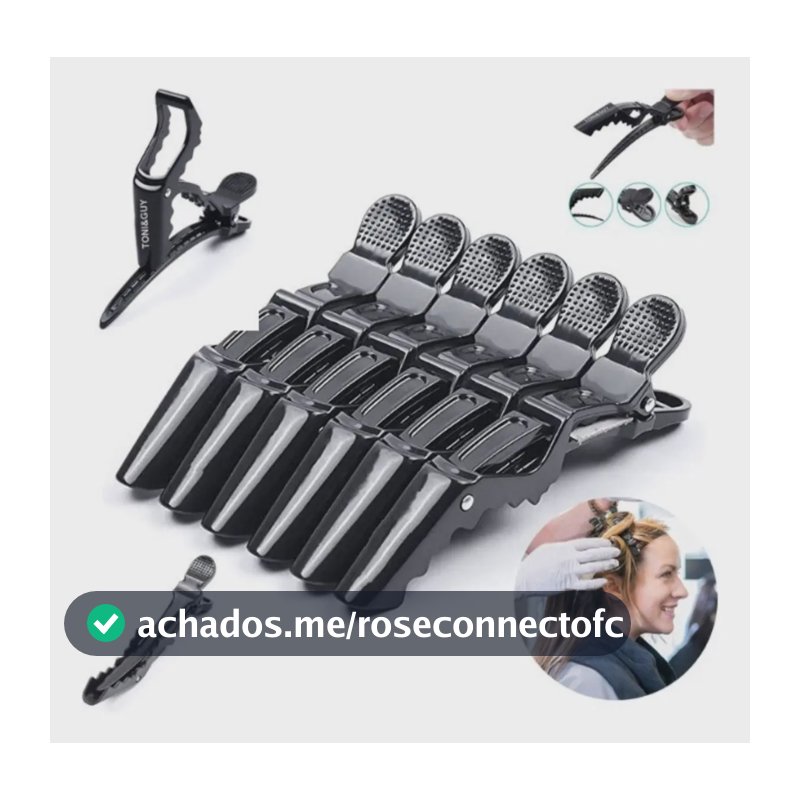6 Presilhas Crocodilo Prendedor Cabelo Clips Tipo Bico Pato Cor Preto