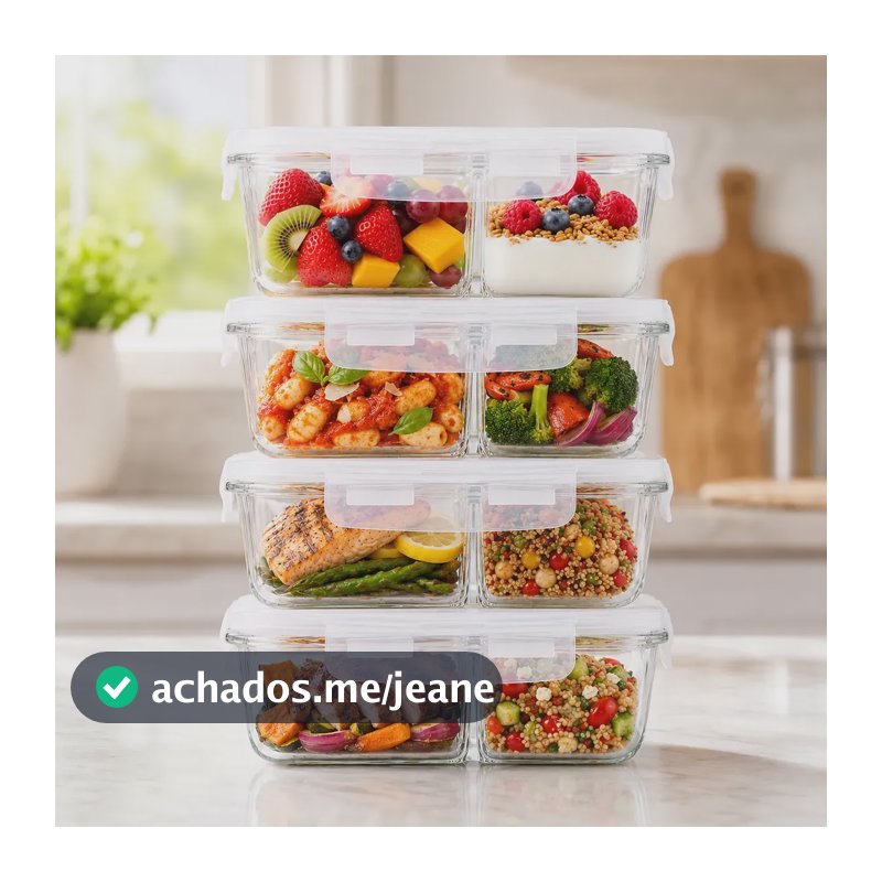 Kit 4 Potes Vidro 630ml Hermético Marmita Forno Refratário Branca