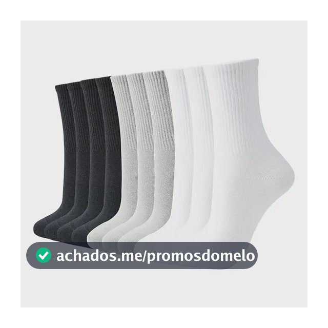 Kit 12 Pares Meia Cano Medio Academia Alto Longo Sport Cores Mista Masculina Liso 40-46 Cano Médio