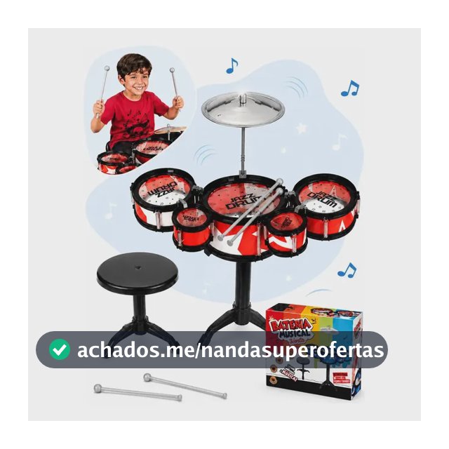 Mini Bateria Infantil Completa Com Banquinho Instrumento 5 Tambores Brinquedo Menino Criança Kizumba
