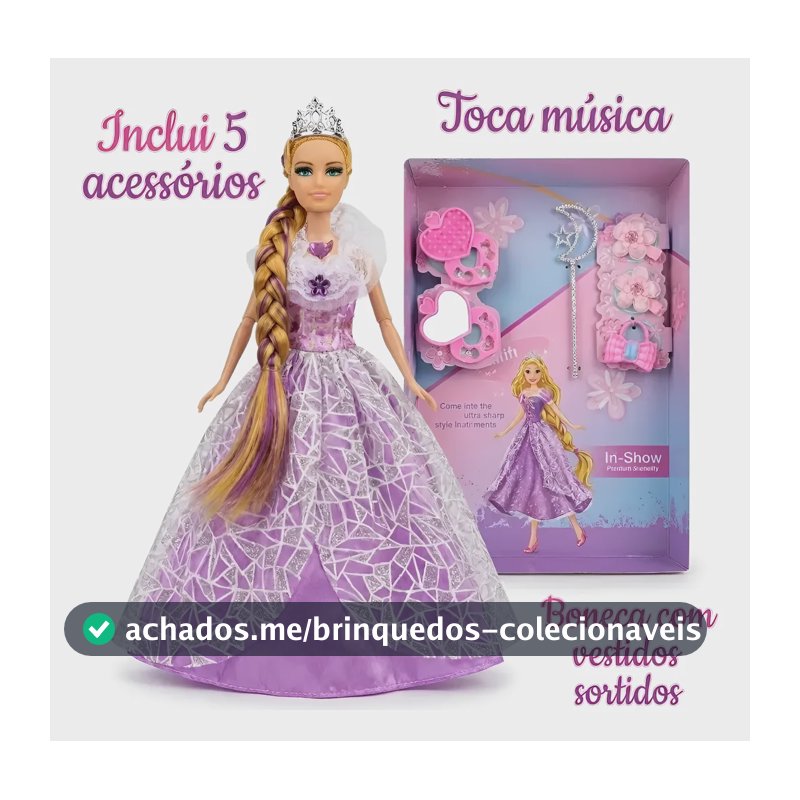 Boneca Princesa Articulada Com Acessórios Vestido E Coroa