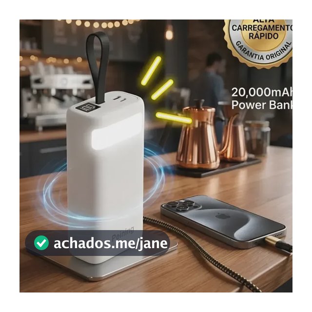 Carregador Portátil Power Bank 20.000 Mah Turbo Com Cabos