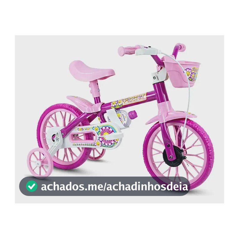 Bicicleta Infantil Aro 12 Menina Nathor Flower Rodinha Cesta 2 a 5 Anos