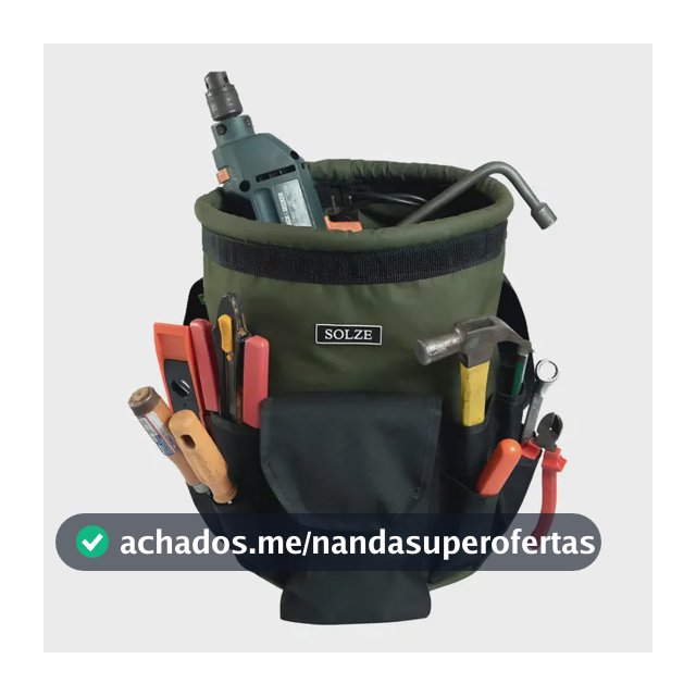 Bolsa Balde para Ferramentas de Eletricista Solze, Cor Verde Militar e Preto