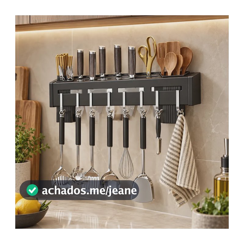 Suporte Porta Utensílios Talher Cozinha Escorredor De Parede Cor Preto