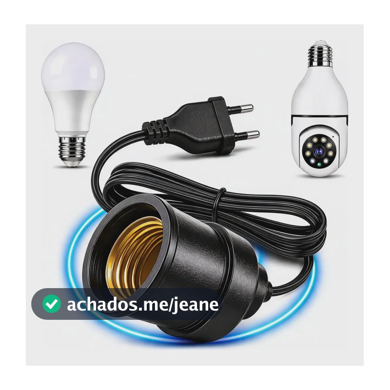 Extensão Soquete E27 Com Fio Para Câmera Wifi E Lâmpada - 3m Preto