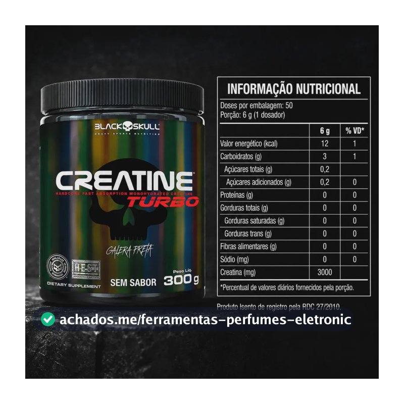 Creatina Black Skull Caveira Preta Turbo em pó Sem sabor x 300g