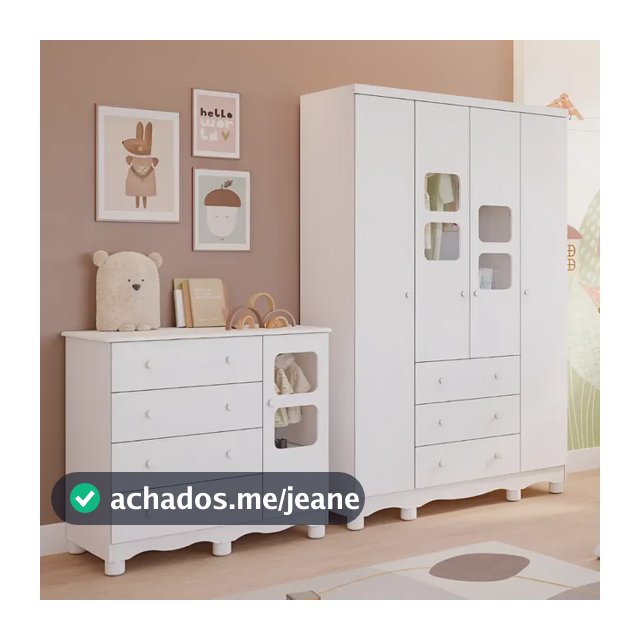 Quarto De Bebê Completo Com Guarda Roupa 4 Portas Cômoda Uli