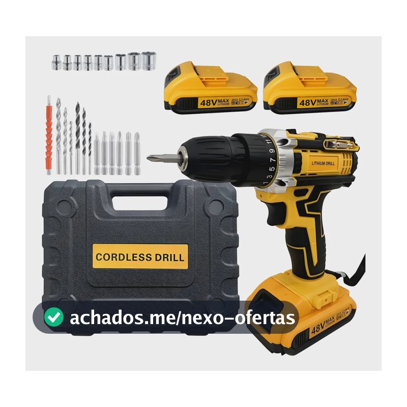 Kit Furadeira Sem Fio Portátil, Duas Baterias E Carregador Amarelo 48v 60hz
