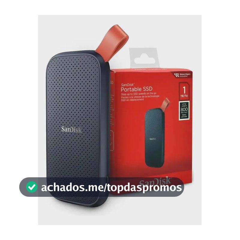 SSD Externo Portátil 1TB Interface USB 3.2 SanDisk SDSSDE30-1T00 Velocidade de Leitura Até 800MB/s Preto