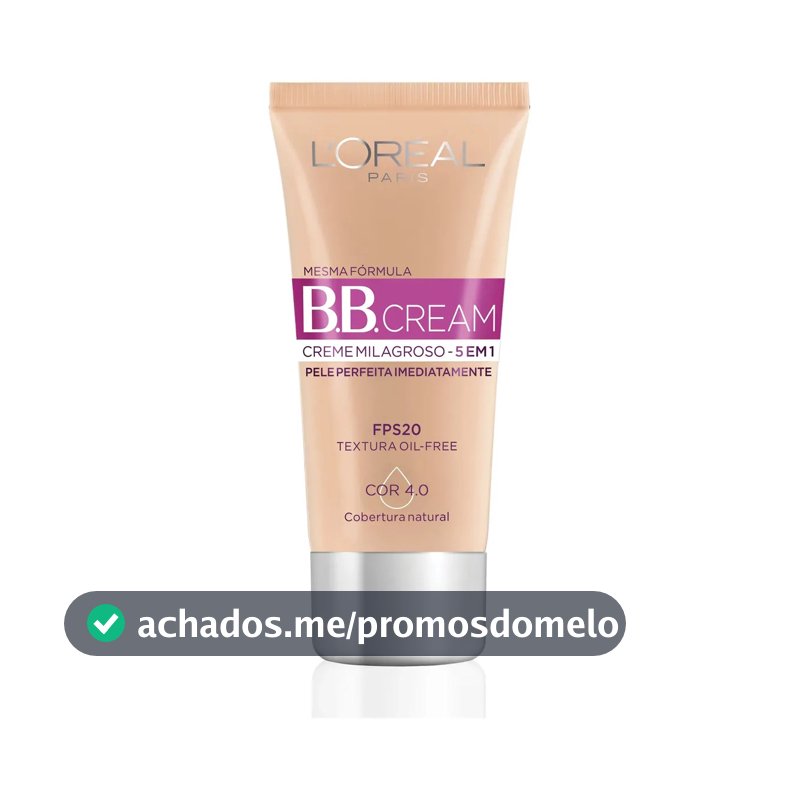 L'Oréal Paris Dermo Expertise BB Cream, Creme Milagroso 5 em 1, Cobertura Natural, Hidrata e Uniformiza a Pele, Oil Free, FPS 20 e Acabamento Matte, 30ml