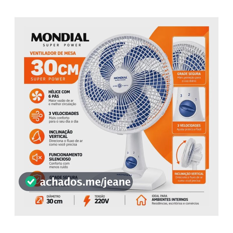 Ventilador de Mesa 30cm Super Power, Mondial, 60W - VSP-30-W