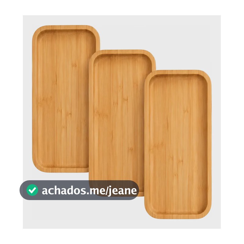 Kit 3 Bandejas Retangulares de Bambu 28cm para Café Lavabo Banheiro Cozinha Mesa Organizadora Decorativa em Madeira