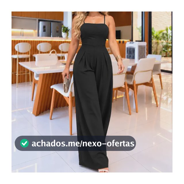 Macacão Feminino Longo Elegante Em Duna Com Alças Fashion