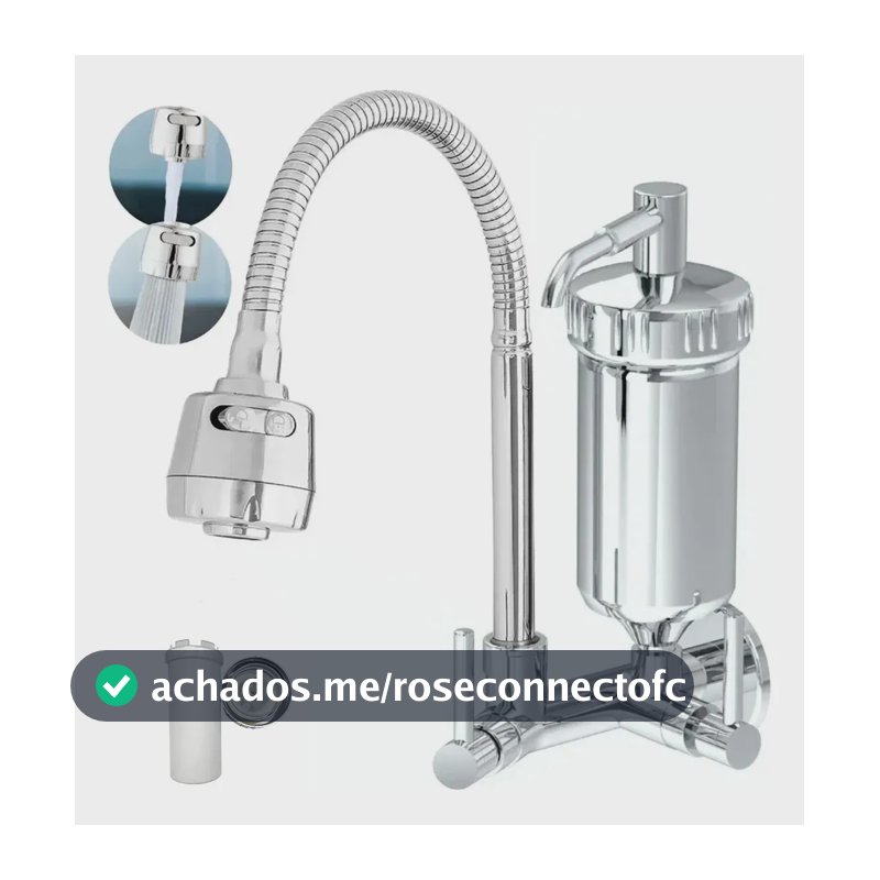 Torneira Cozinha Parede Com Filtro 2 Jatos Modos Prateado Brilhante