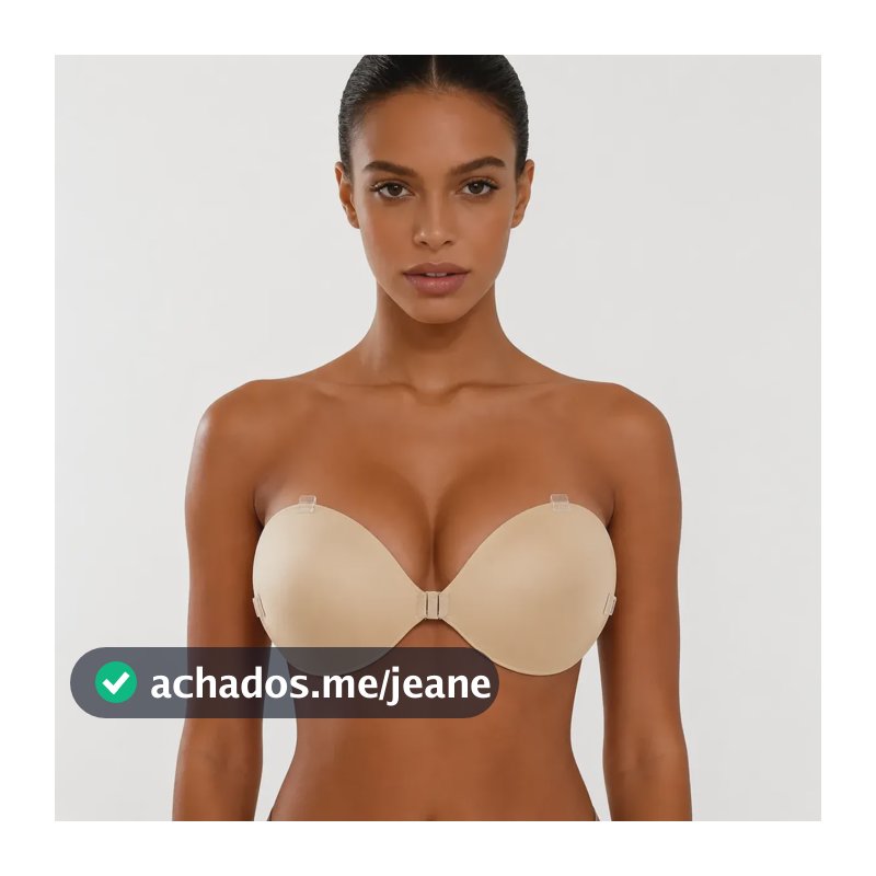 Miss Queen Sutiã Adesivo Push Up 3cm Natural Alça Removível Bege Liso G