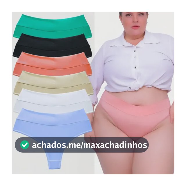 Kit 5 Calcinha Plus Size Cintura Alta Fio Dental Cós Duplo