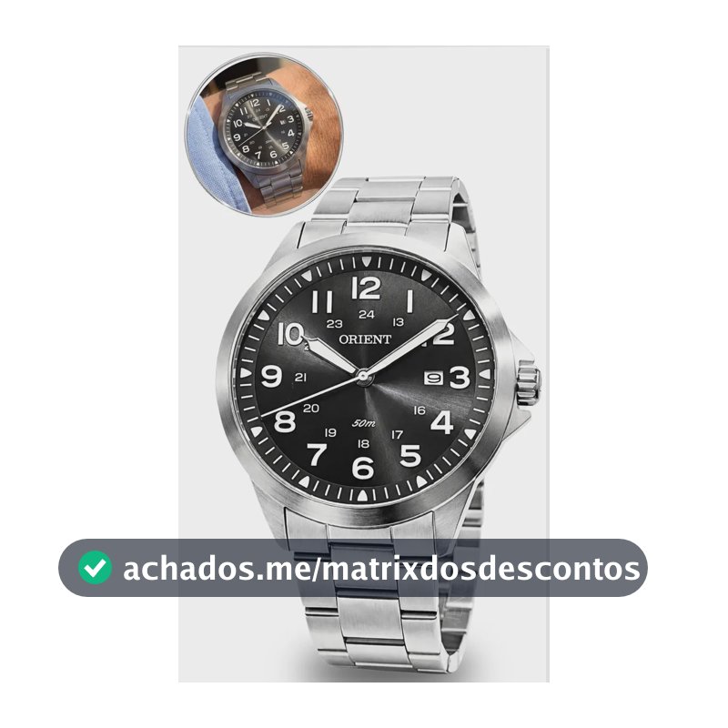 Relógio Orient Masculino Prata Fundo Preto Analógico Aço Inoxidável Prova D'agua 50m Original