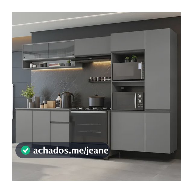 Armário Cozinha Completa Modulada Suspensa com Balcão para Cooktop 300cm Cinza Nice Madesa GRNC3000073B