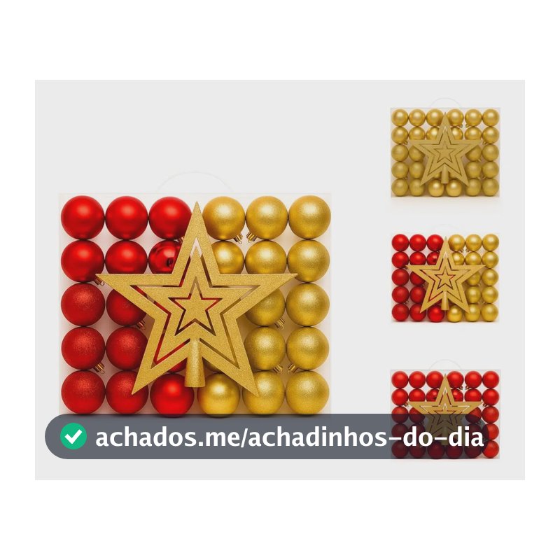 Kit 60 Bolas Natal Lisas/foscas/glitter C/ Ponteira Enfeite Vermelho E Dourado Lisa/fosca/glitter