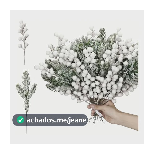 Kit 20 Galhos Cedro Natalino Com Bagas Brancas Branco