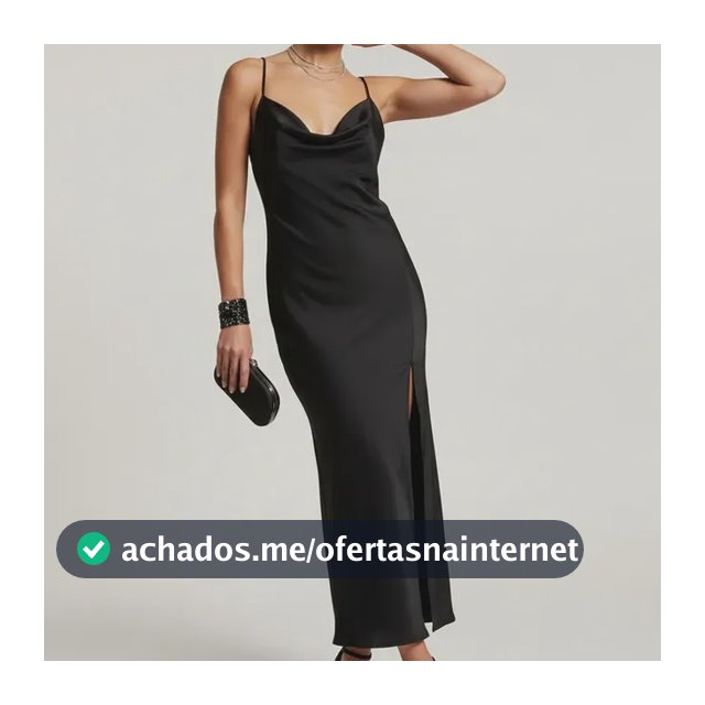 Vestido Midi Feminino Fenda Slip Dress Gola Degâge Costa Nua