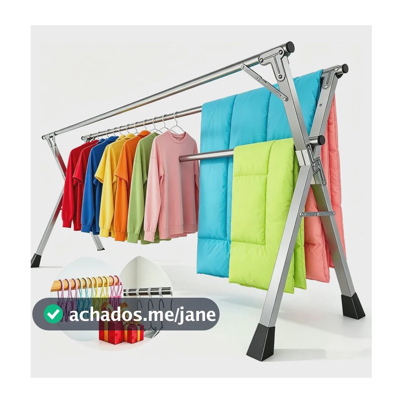 Varal De Chão Grande De Roupas 3andares Dobrável Suporta80kg Prateado