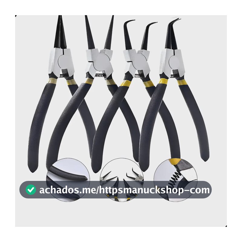 Alicate Extrator Anéis 4 Pç Bico Curvo Reto Interno Externo
