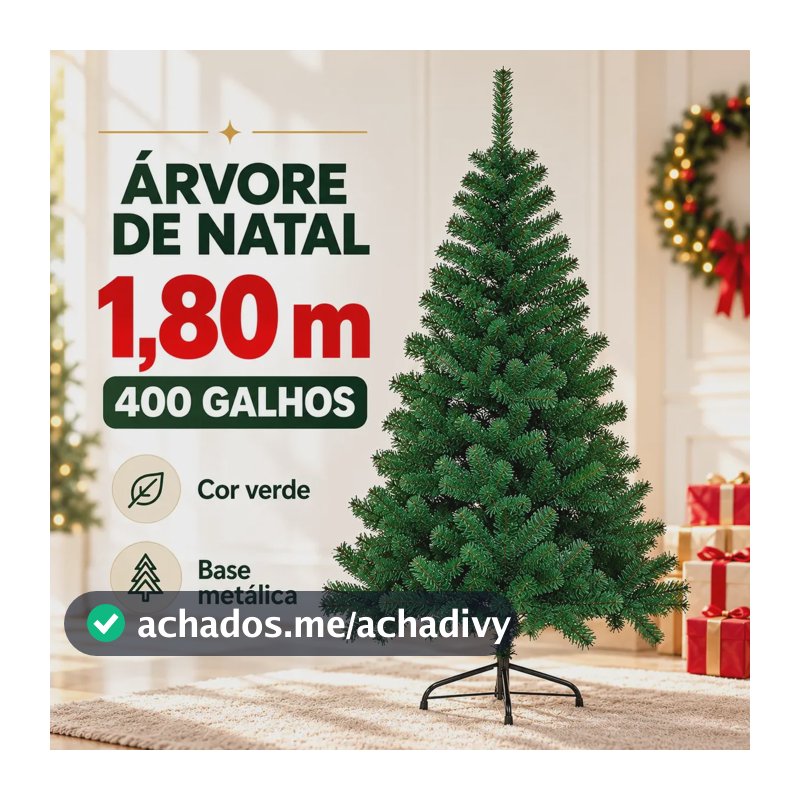 Árvore De Natal 1,8m Pinheiro Grande Verde 400 Galhos Luxo Pé De Ferro Premium