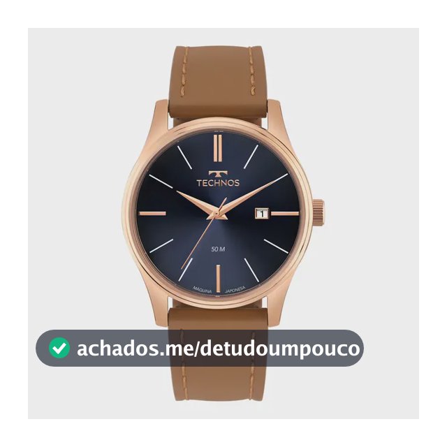 Relógio Technos Steel Rosé Masculino 42mm Pulseira Couro Marrom