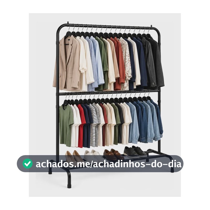Arara Dupla Para Roupas Com Sapateira Reforçada Profissional Preto