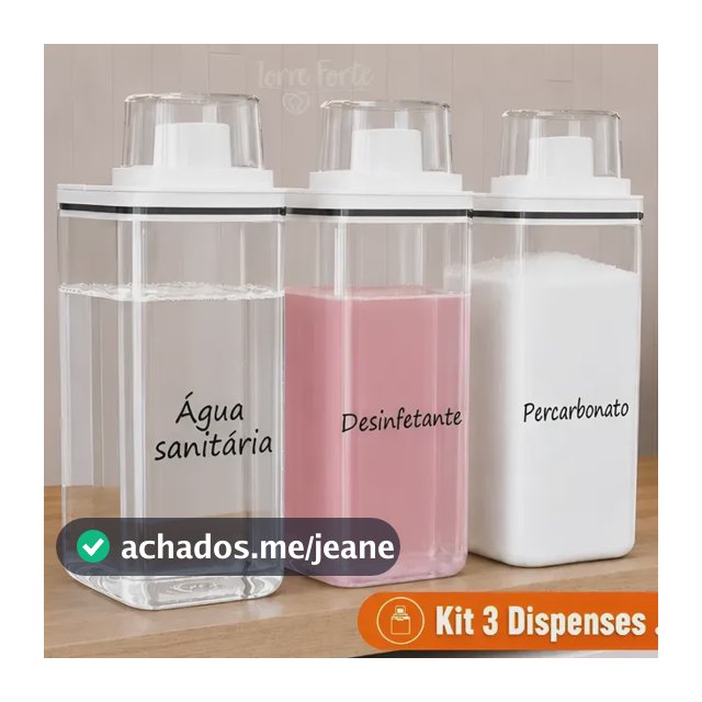 Kit 3 Potes Herméticos Porta Sabão Pó Dispenser Copo Dosador