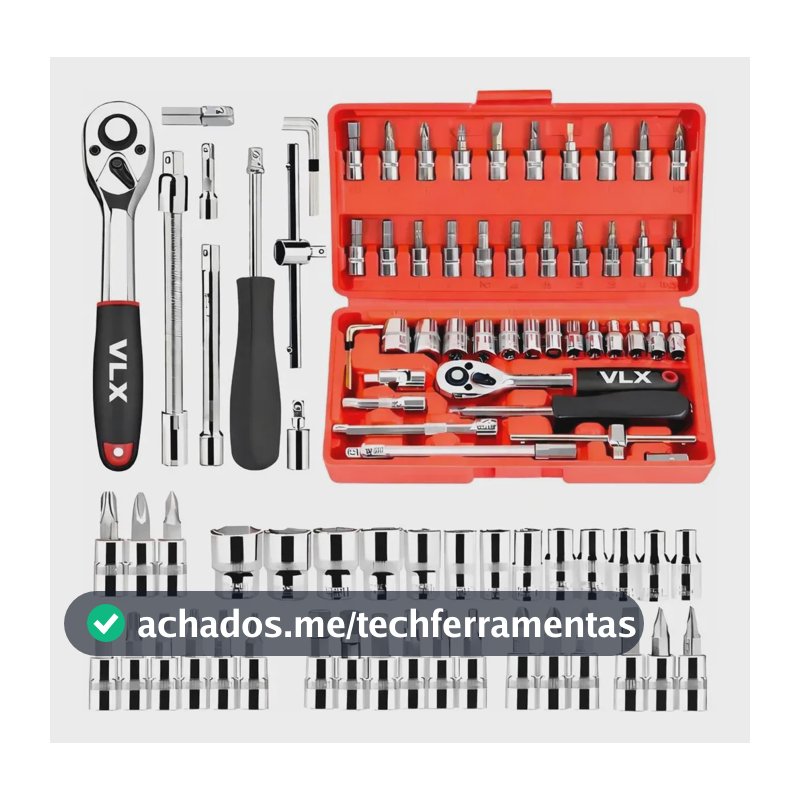 Kit Ferramentas 46 Peças Com Soquetes e Chaves Para Carro e Casa Vlx Vermelho