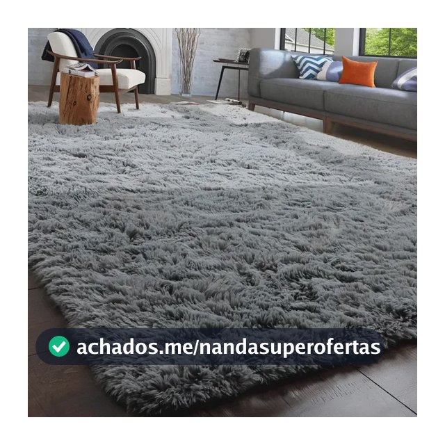 Tapete Decorativo Felpudo 2,00x1,50 Sala Quarto Escritório Cor Cinza Liso Pelo Alto Casa Laura Enxovais