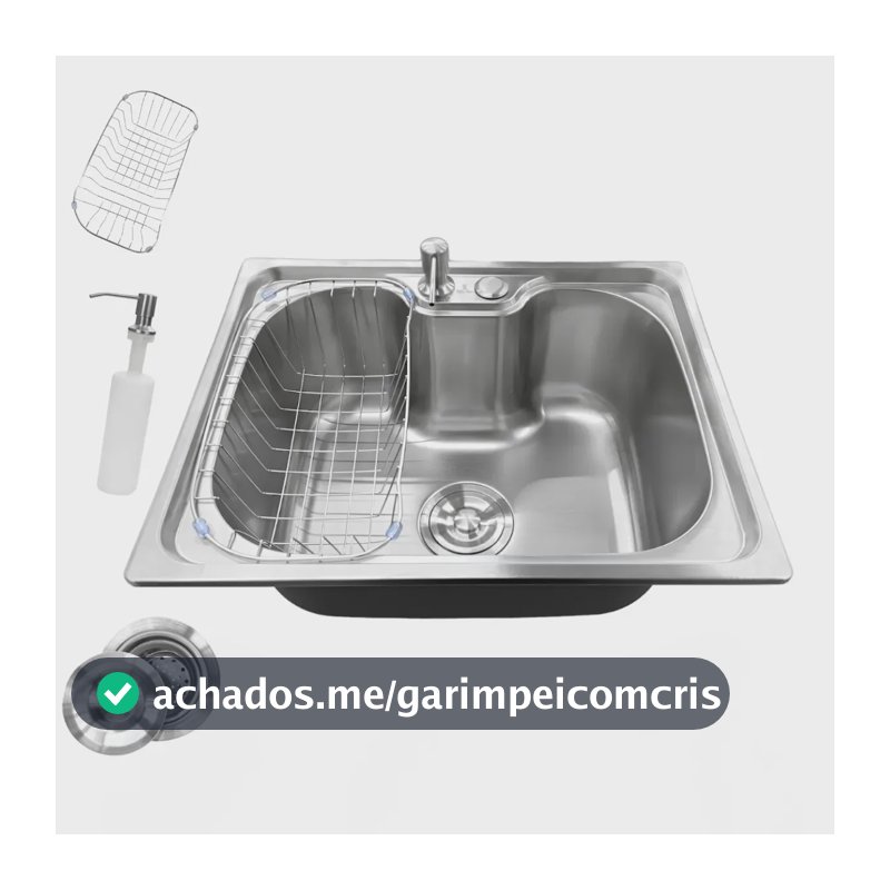 Cuba Gourmet Cozinha Aço Inox 50x40cm com Acessórios Dosador Cesto Escorredor e Válvula Embutir ou Sobrepor Antirruído