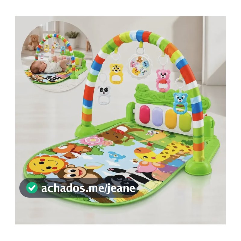 Tapete De Atividades Bebê Piano Removível Som Luz Brinquedo Verde